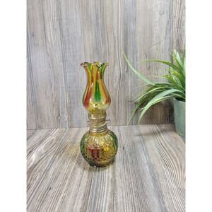 Vintage Oil Lamp, Miniature Rainbow Glass 8" Kerosene Lantern, Made in Hong Kong